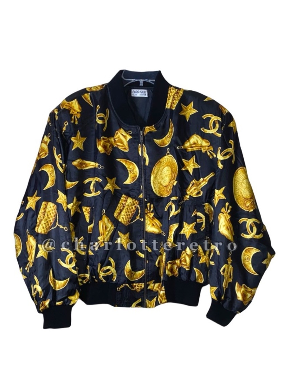 90s vtg PARA SILK Iconic CHARMS Graphic Bomber Jacket - Picture 1 of 10